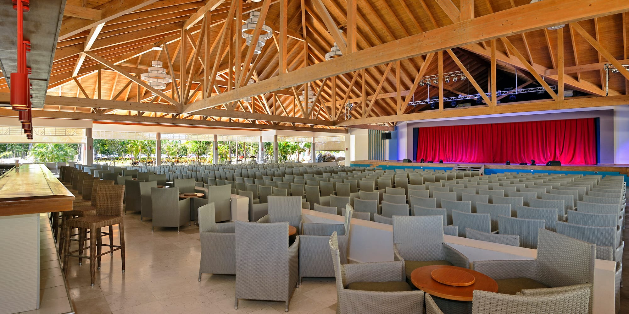 a room with chairs and tables