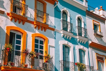 Old San Juan with many windows and balconies