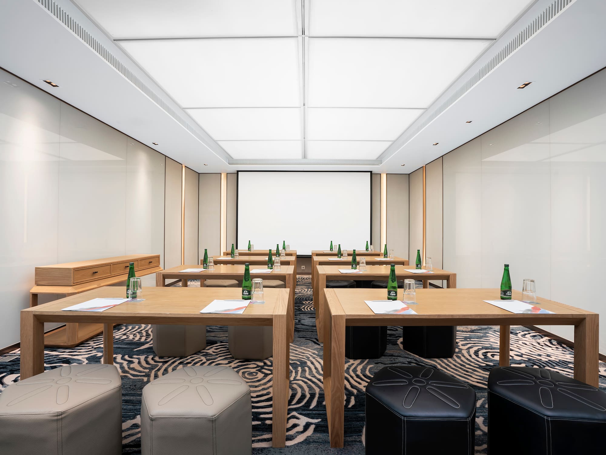 a room with tables and chairs