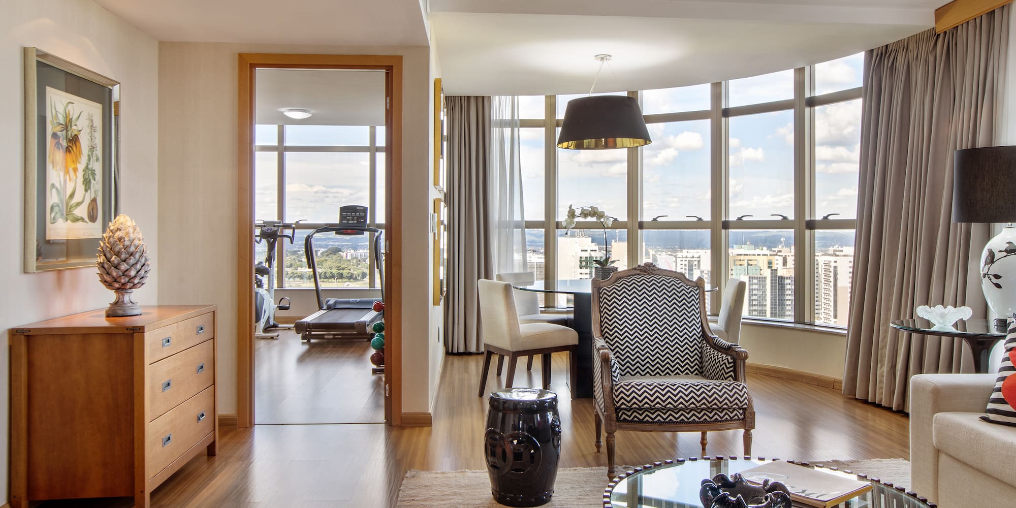 a living room with a large window