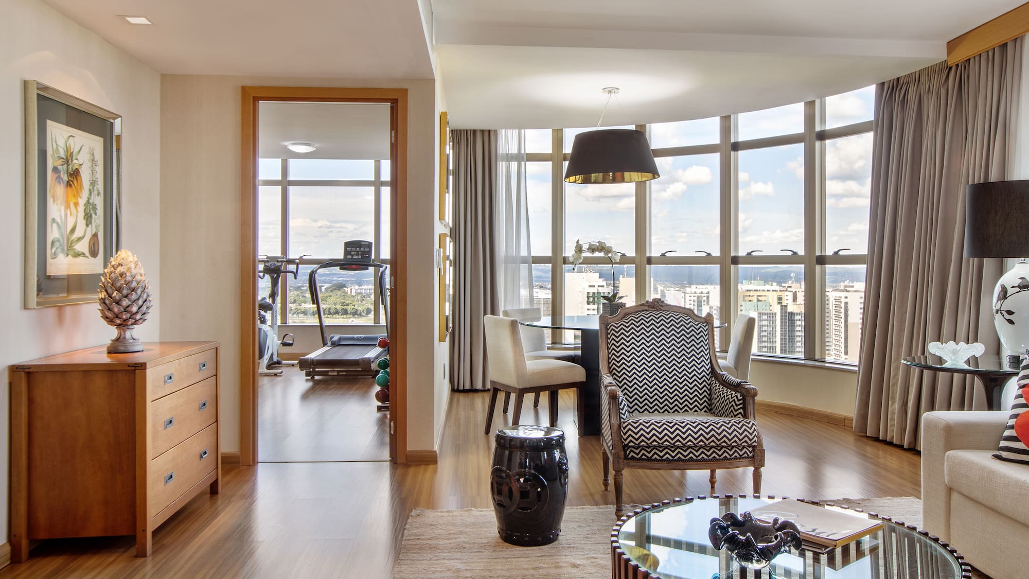 a living room with a large window