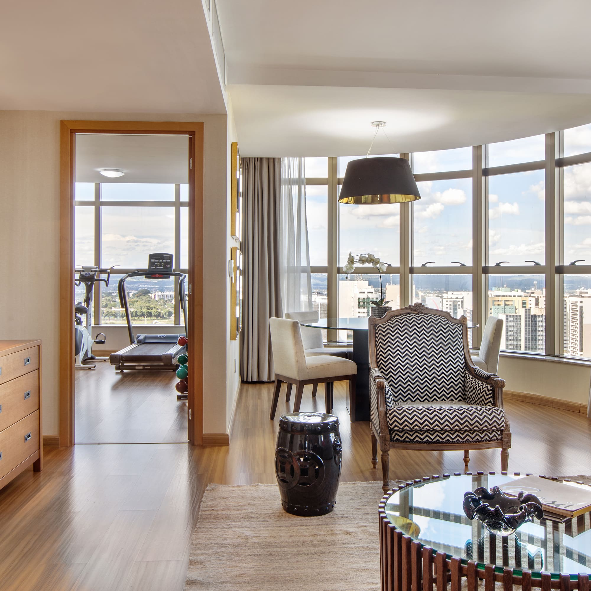 a living room with a large window