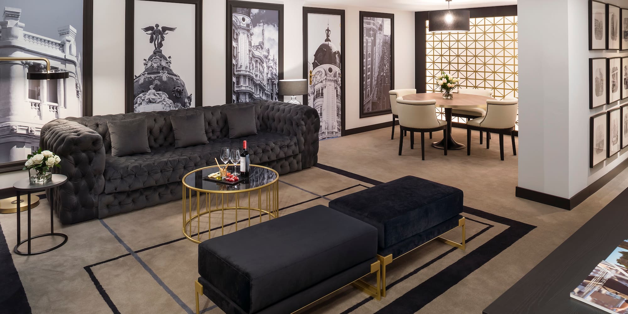 a room with a couch and a table