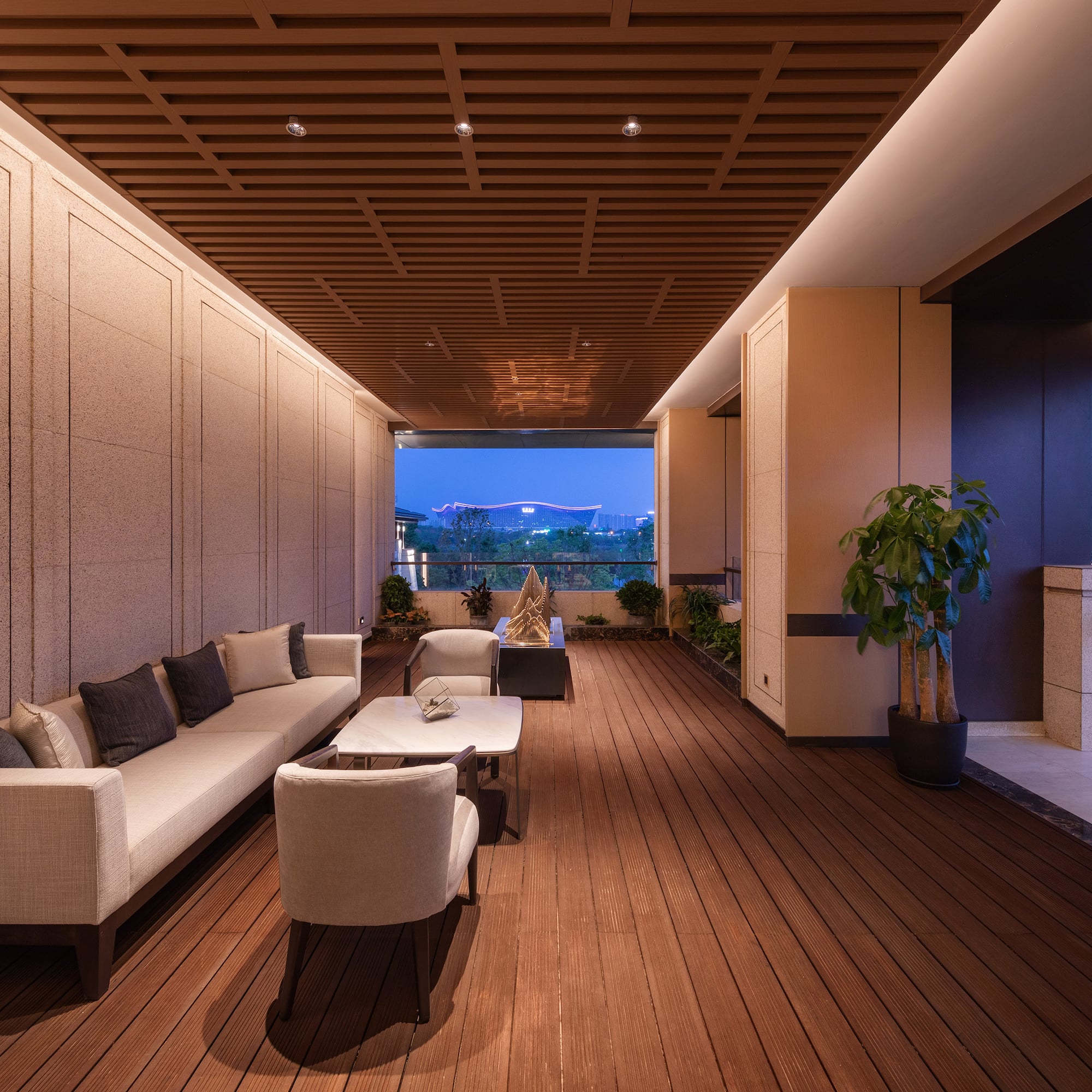 a room with a couch and a table