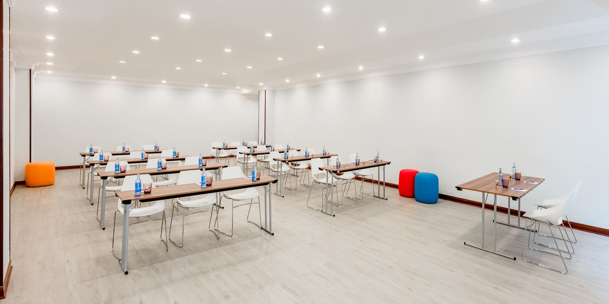 a room with tables and chairs