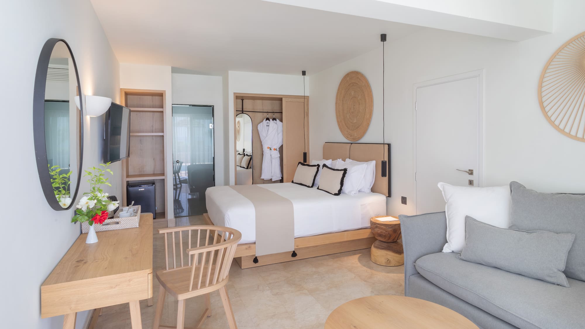 a room with a bed and a couch