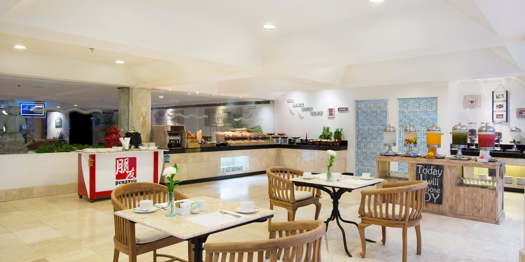 a room with tables and chairs