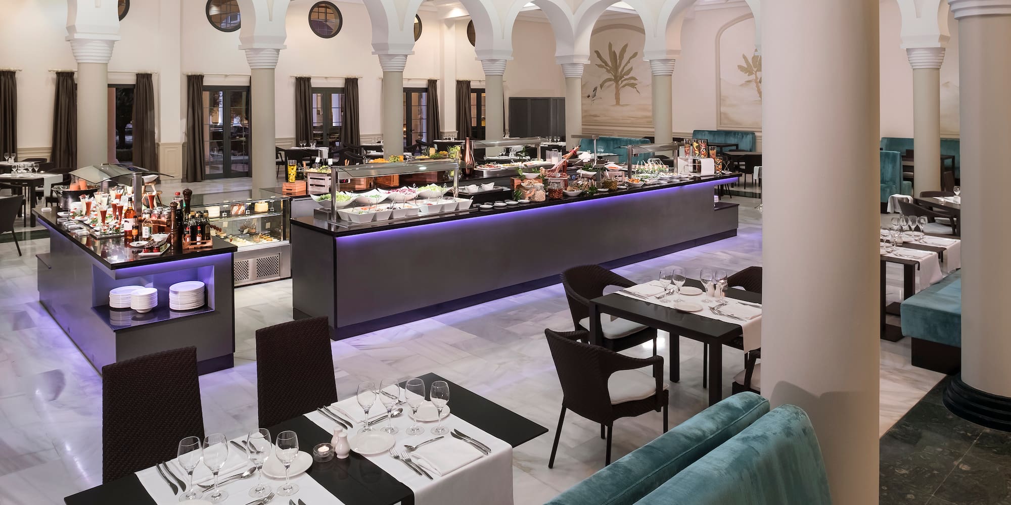 a restaurant with tables and chairs