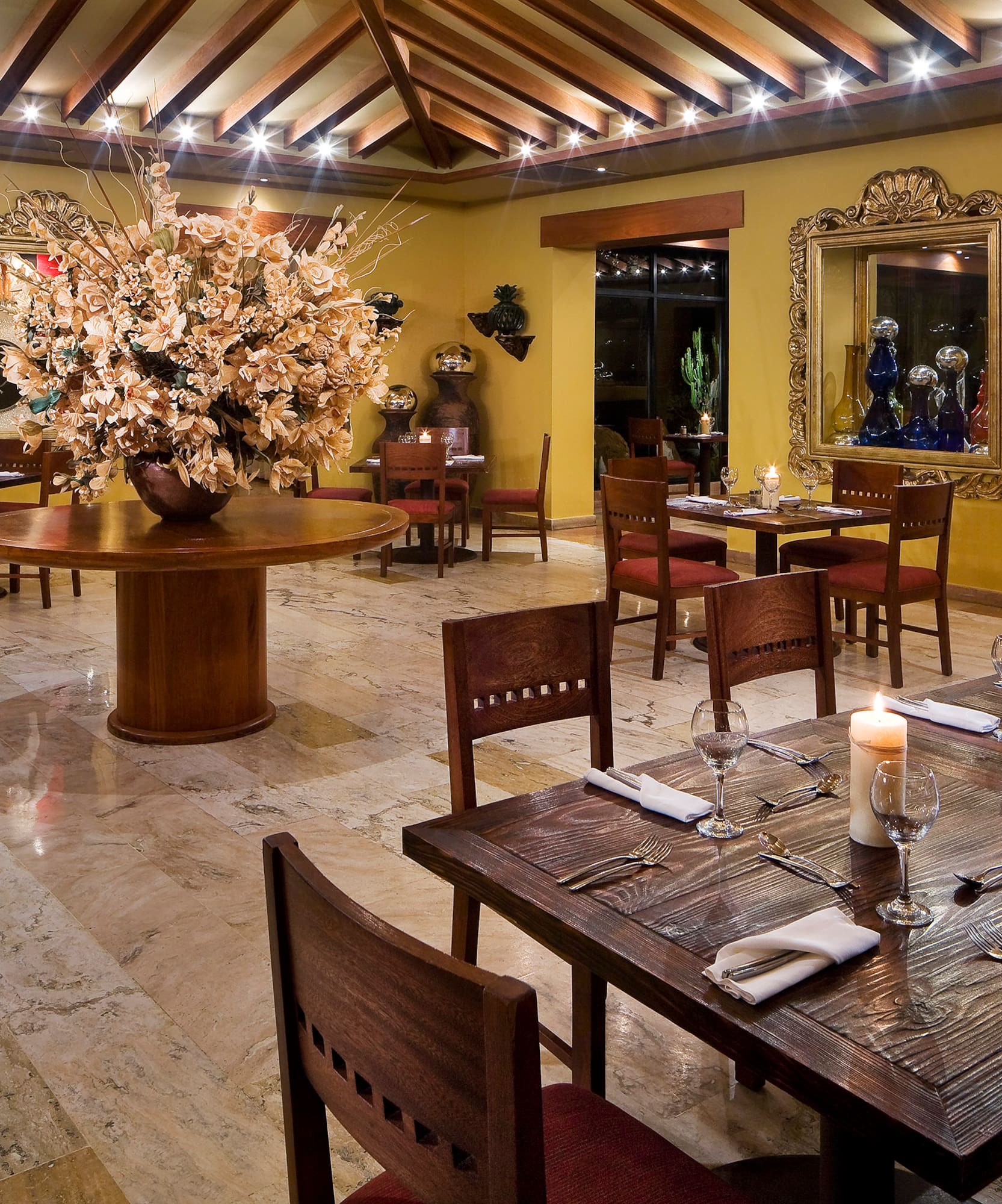 a room with tables and chairs