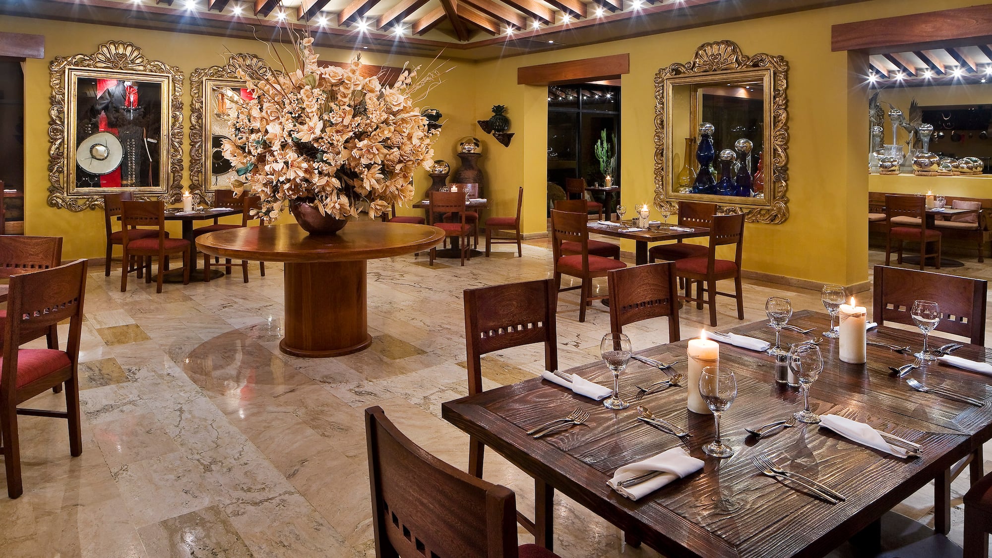 a room with tables and chairs