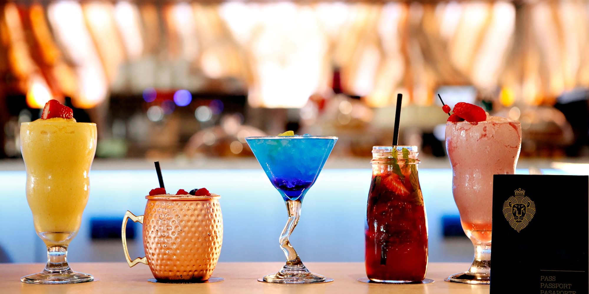 a group of drinks on a table