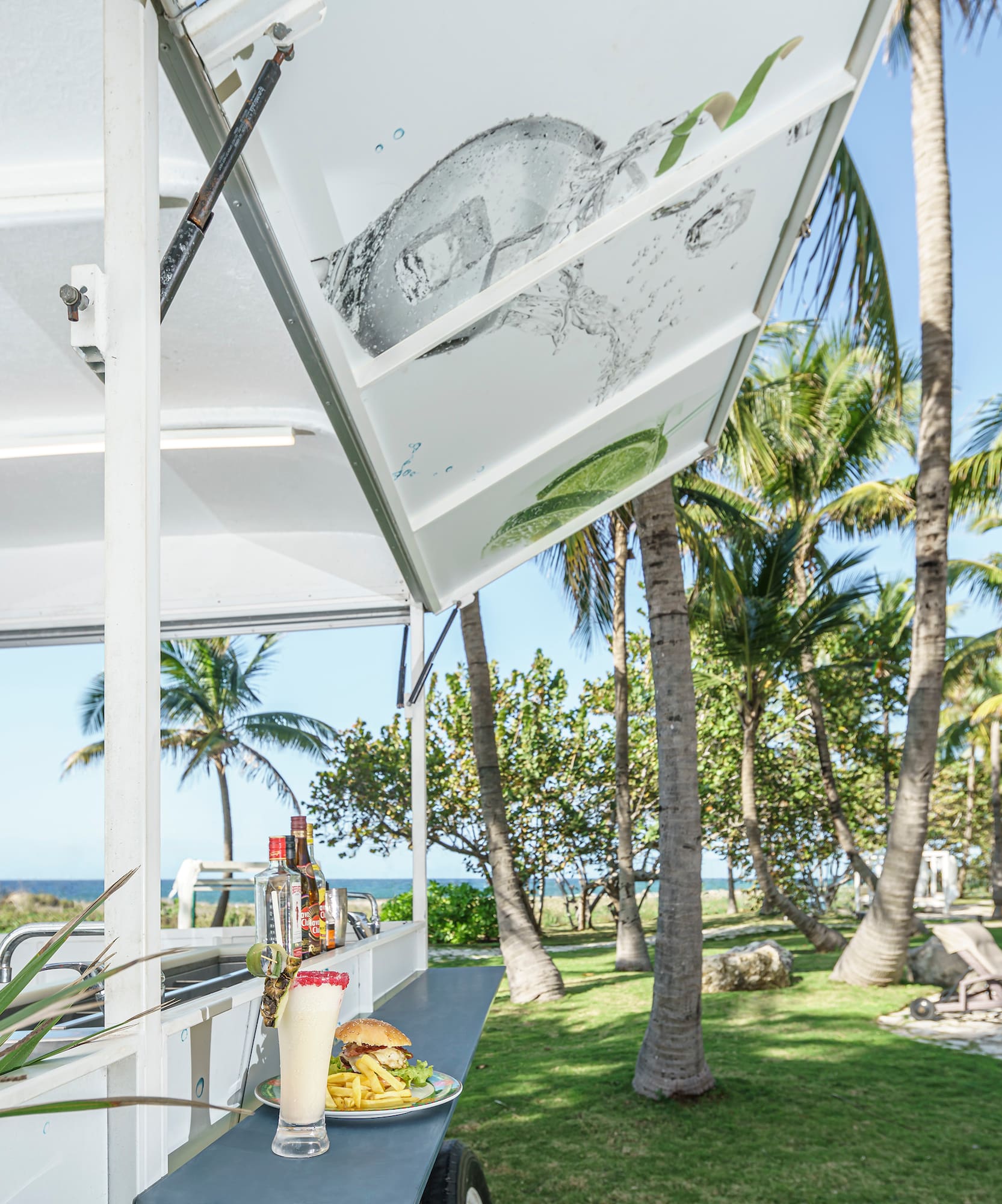 a table with food on it and a drink on it