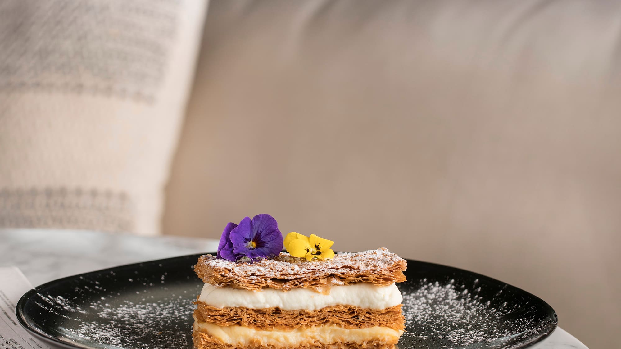 a plate of dessert on a table