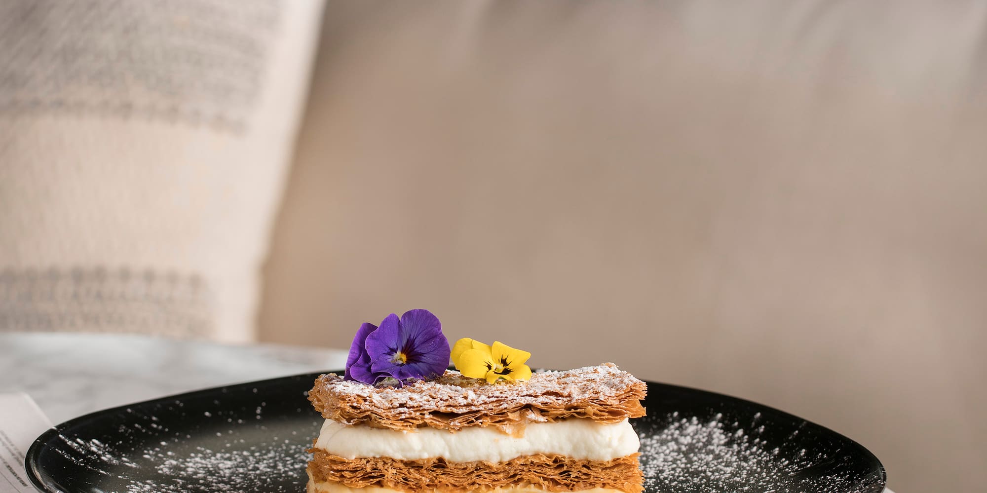 a plate of dessert on a table