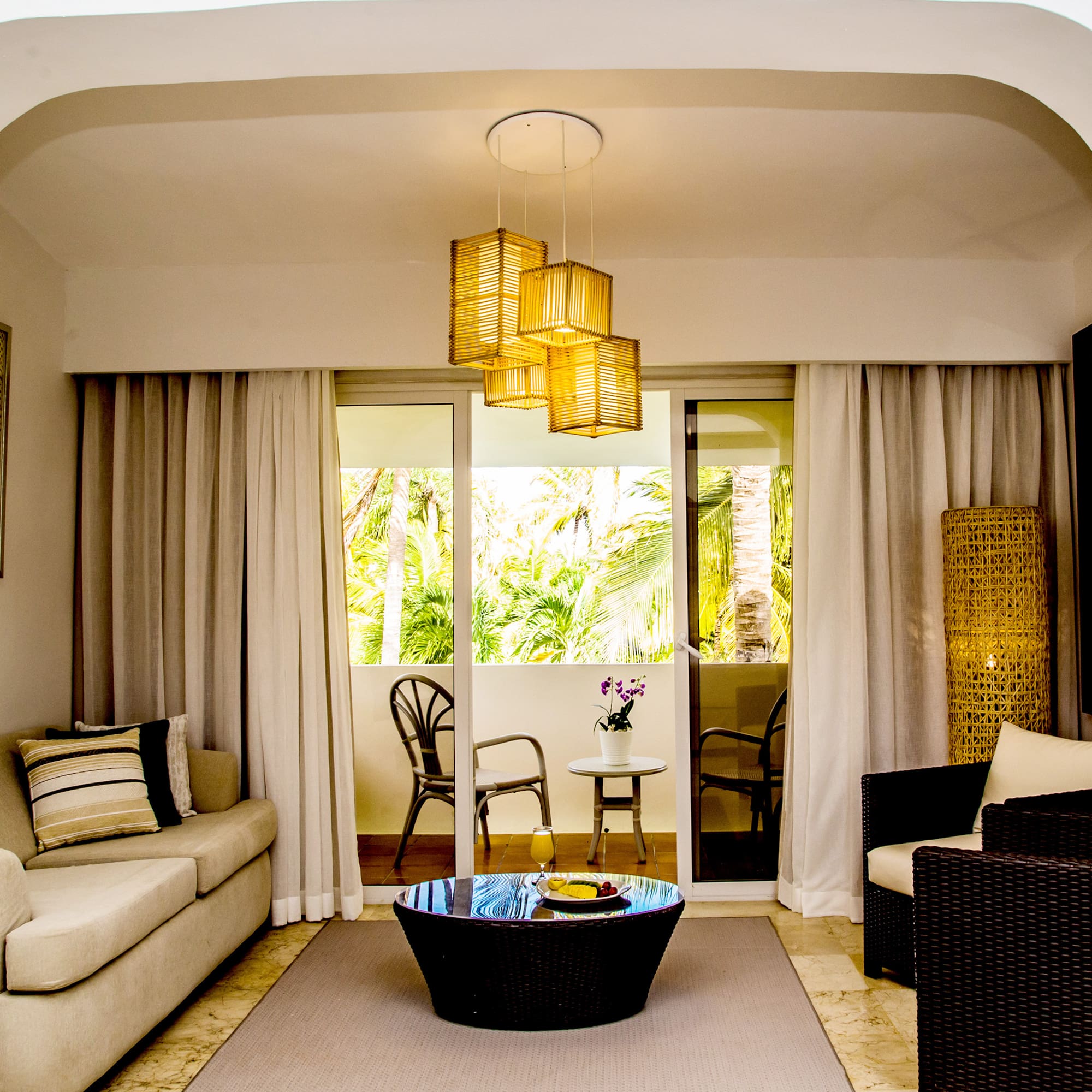 a living room with a couch and a table