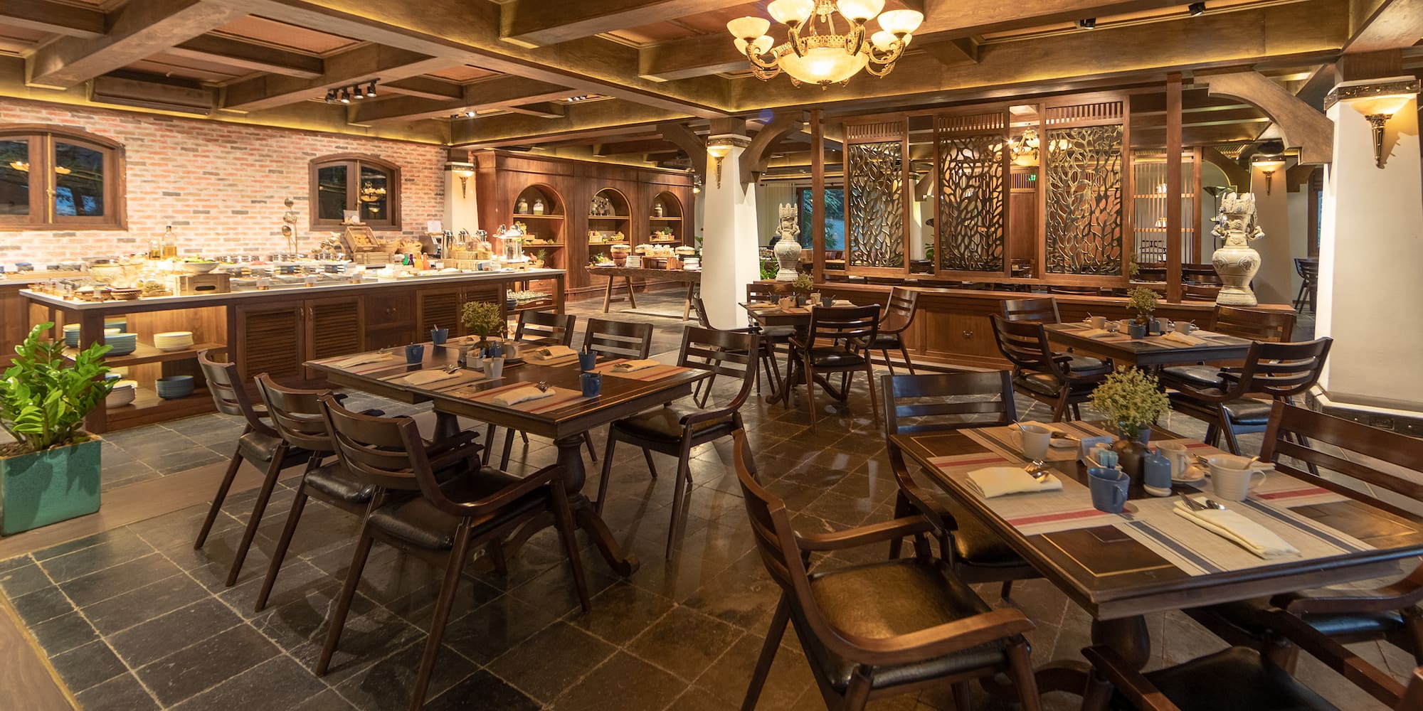 a restaurant with tables and chairs