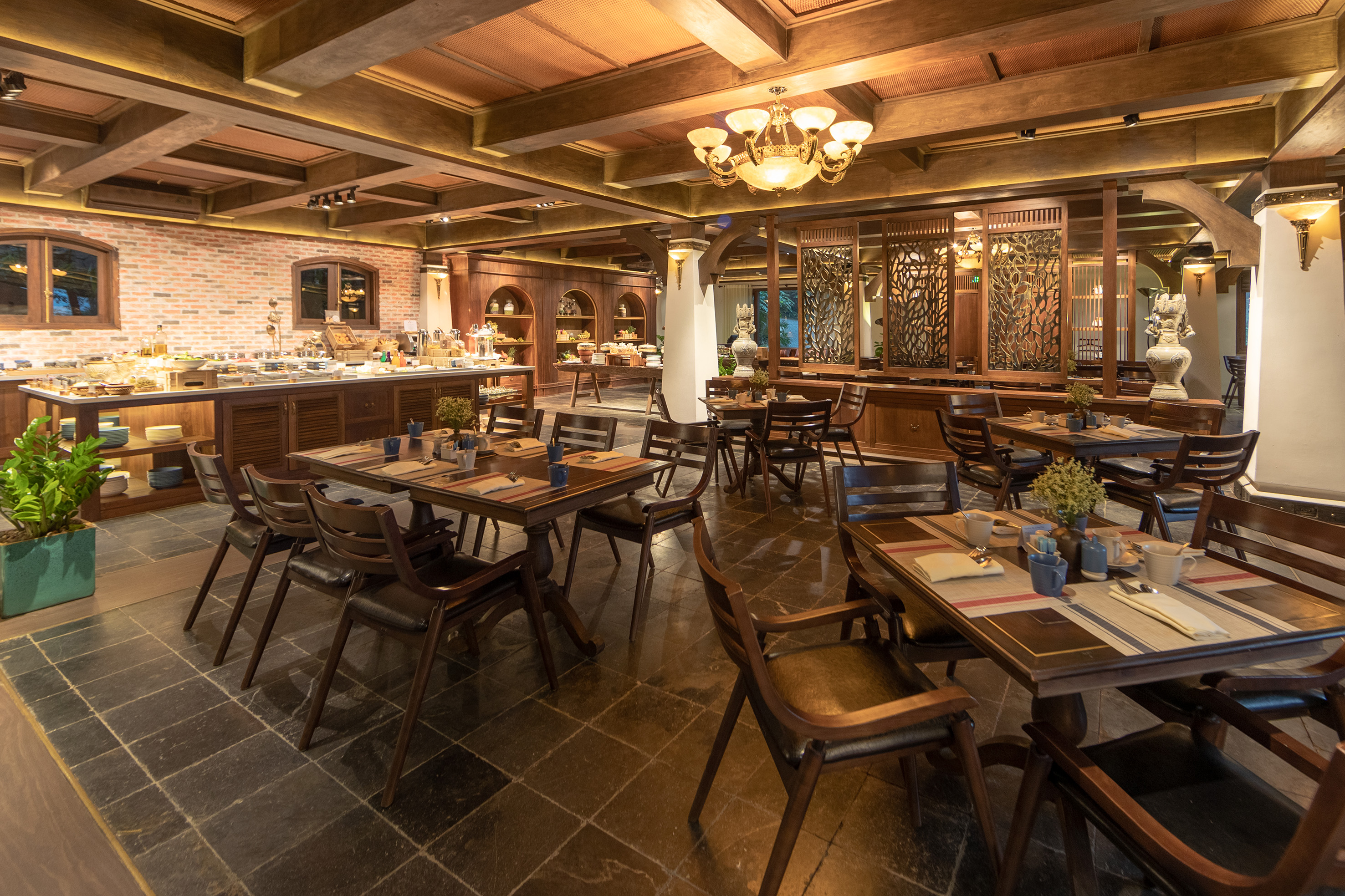 a restaurant with tables and chairs