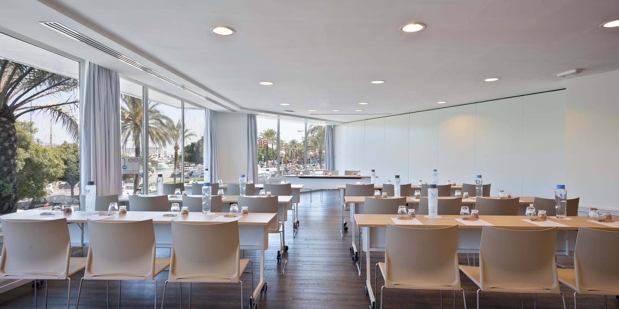 a room with tables and chairs