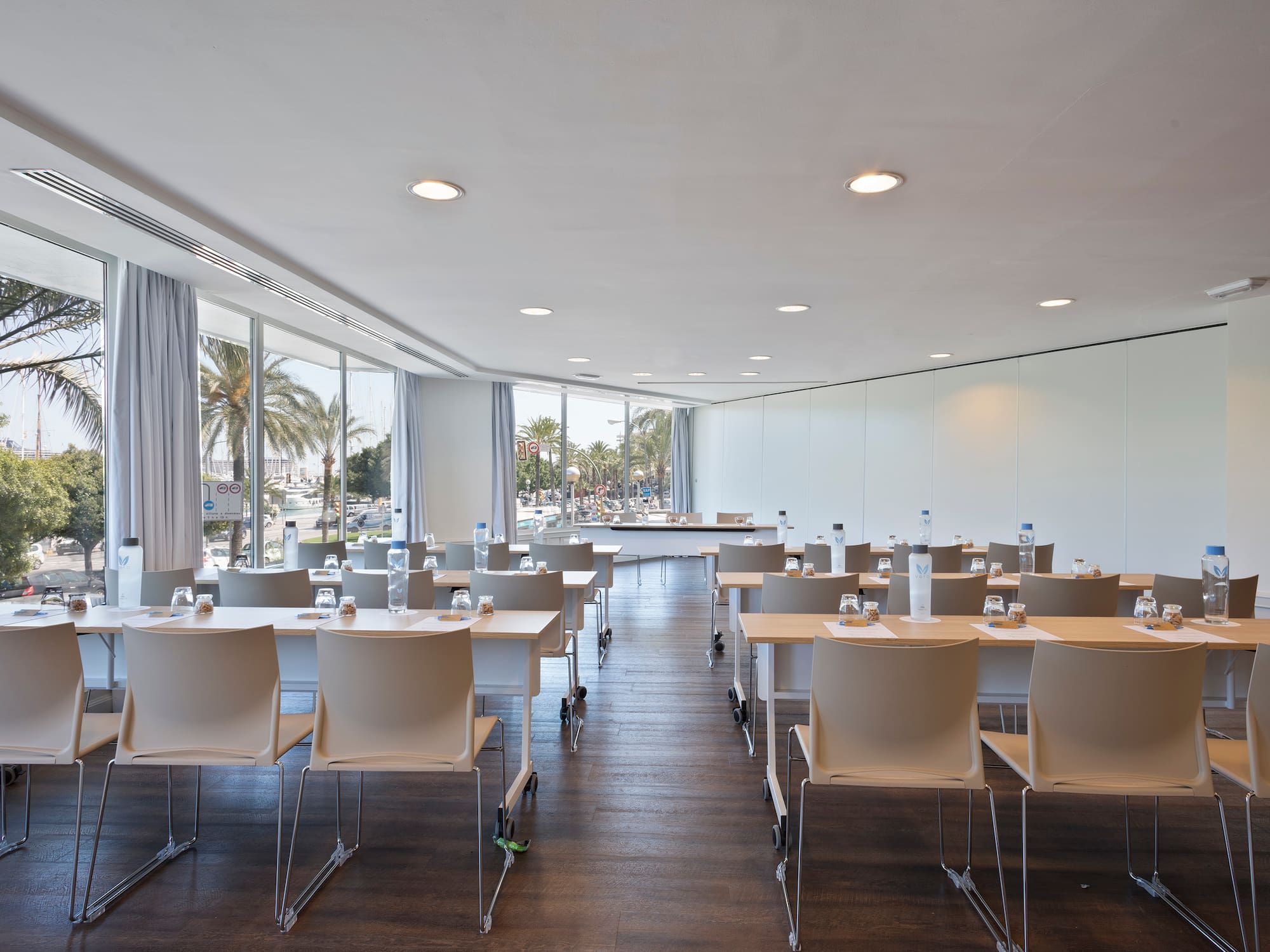 a room with tables and chairs