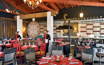 a restaurant with a couple of people in uniform