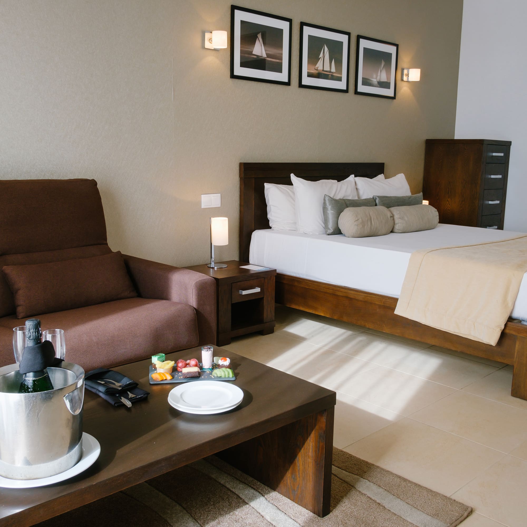 a room with a bed and a couch