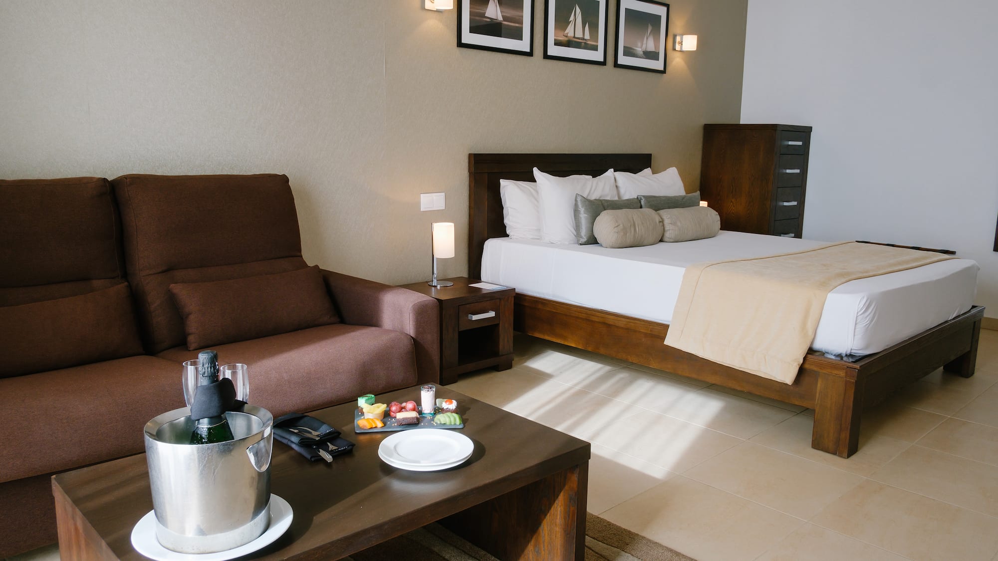 a room with a bed and a couch