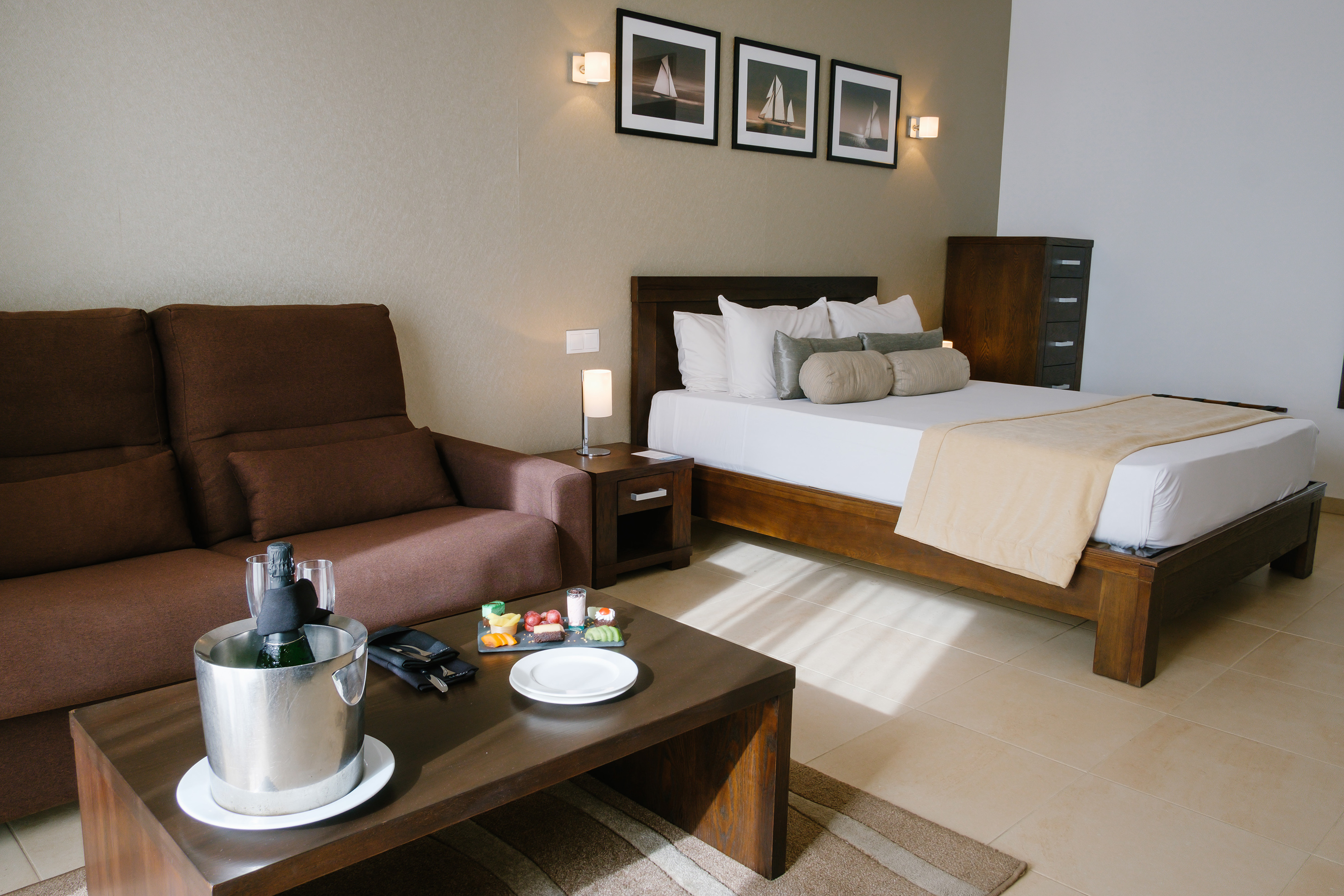 a room with a bed and a couch