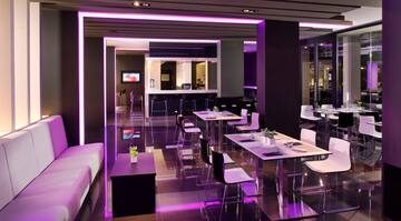 a room with purple lighting