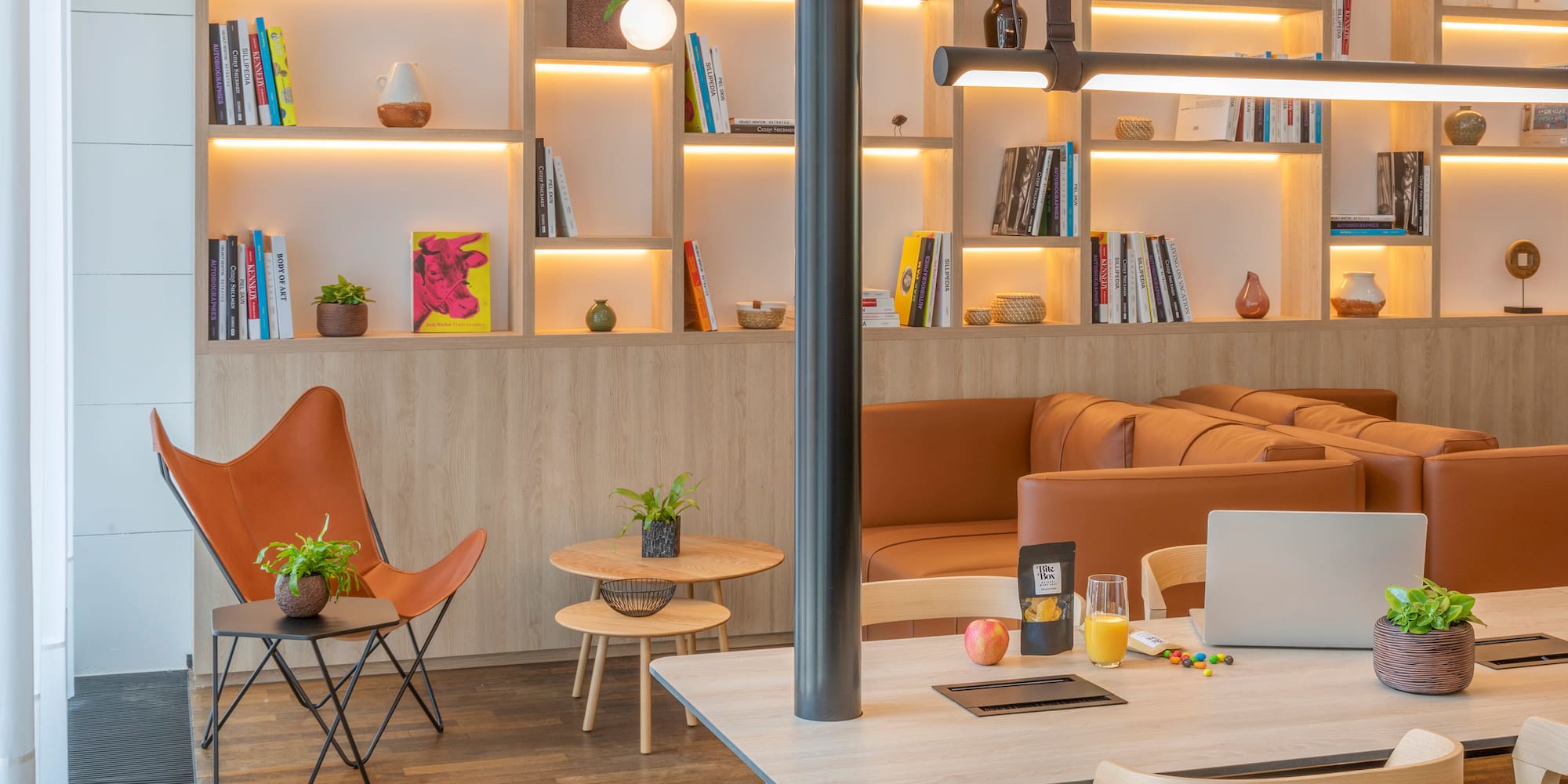 a room with a couch and a table