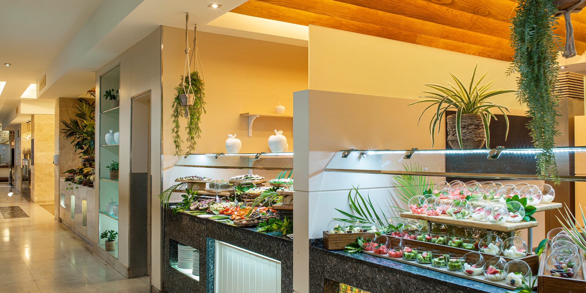 a buffet with food on display