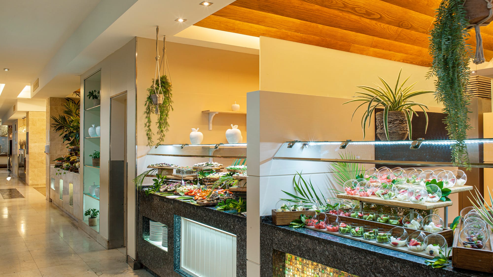 a buffet with food on display