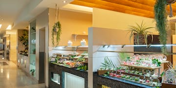 a buffet with food on display