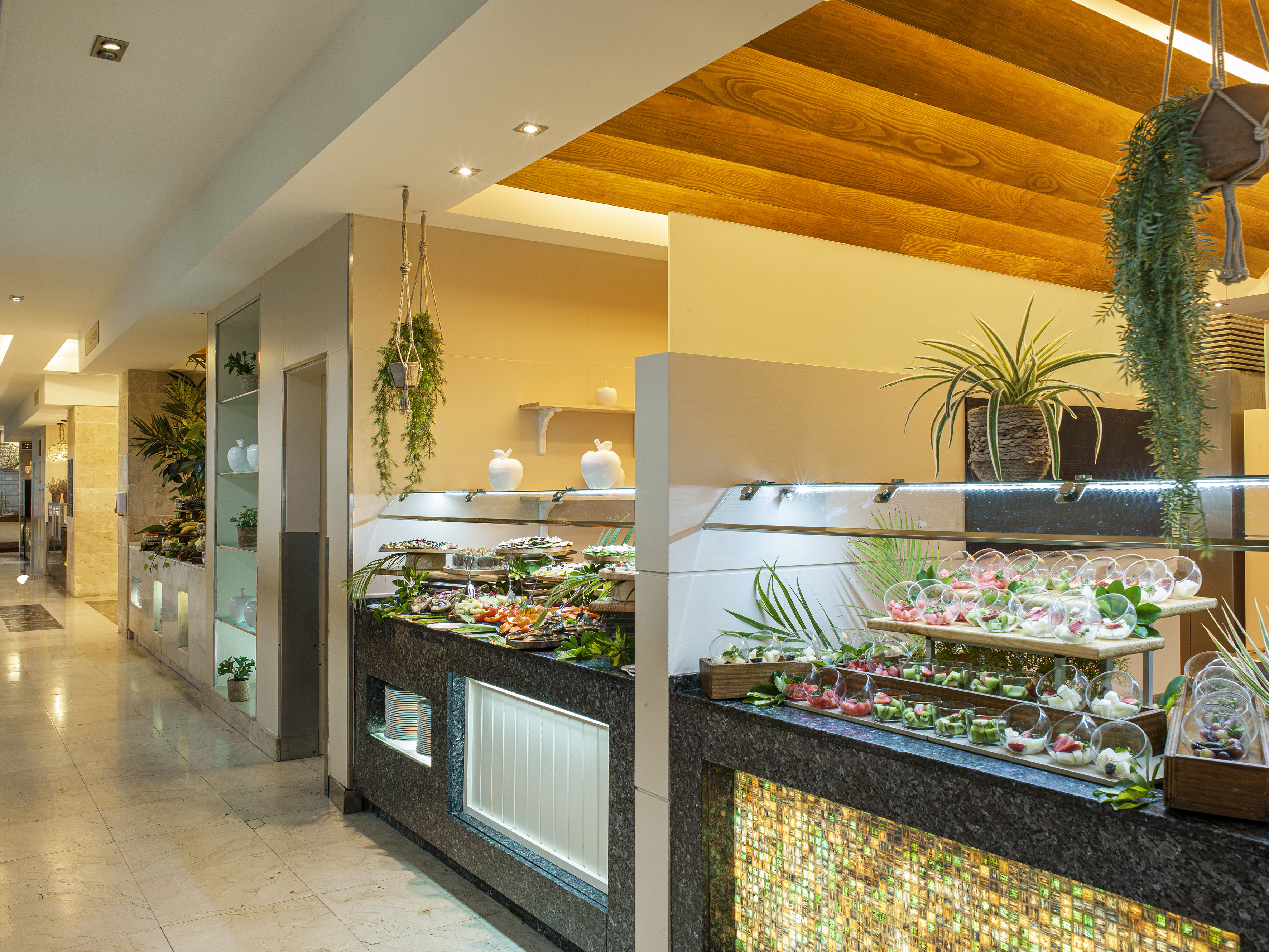 a buffet with food on display