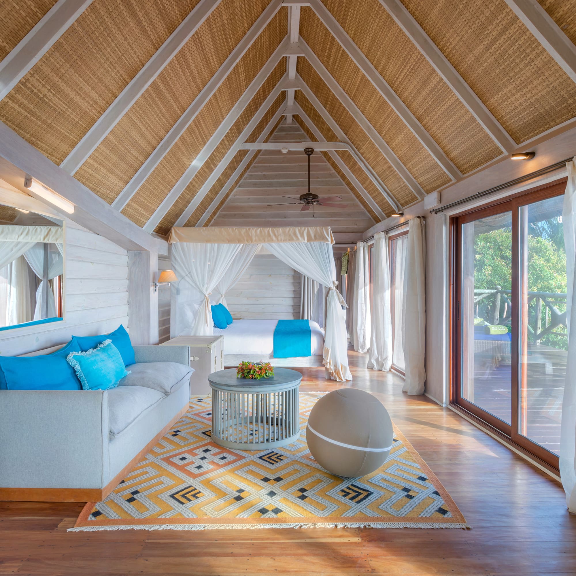 a room with a bed and a table