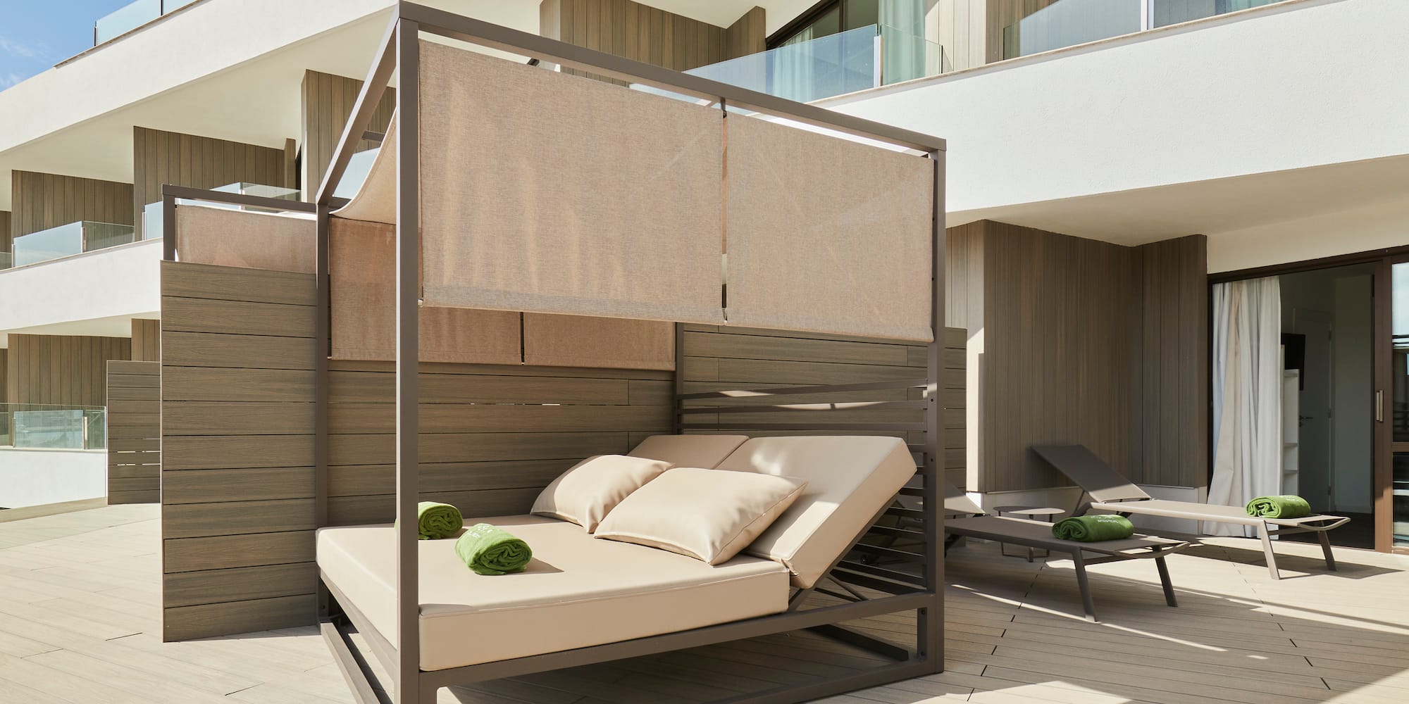 a bed on a patio