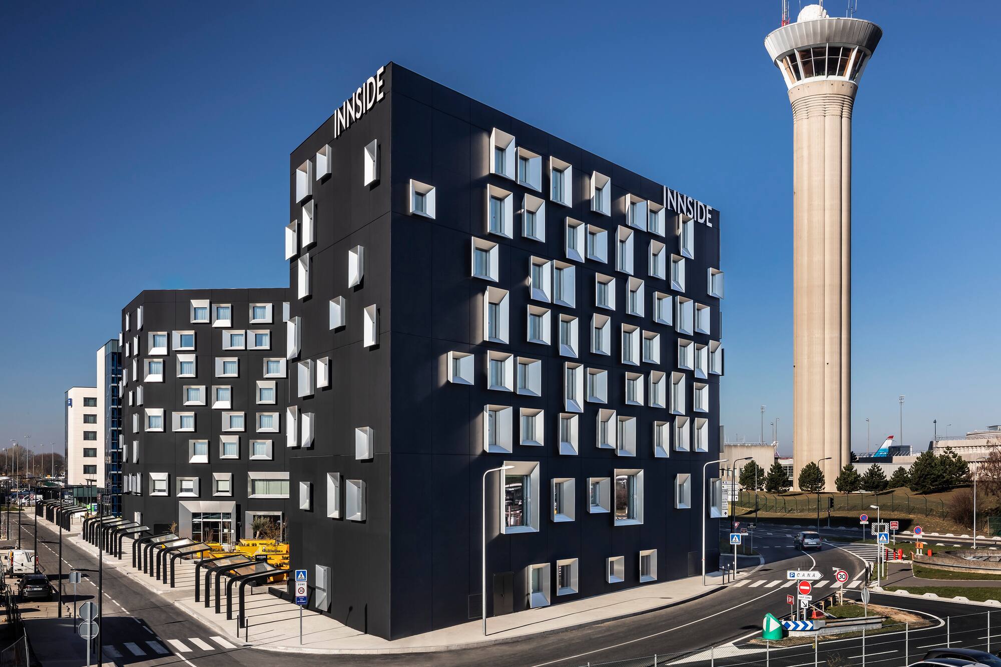 a building with many windows
