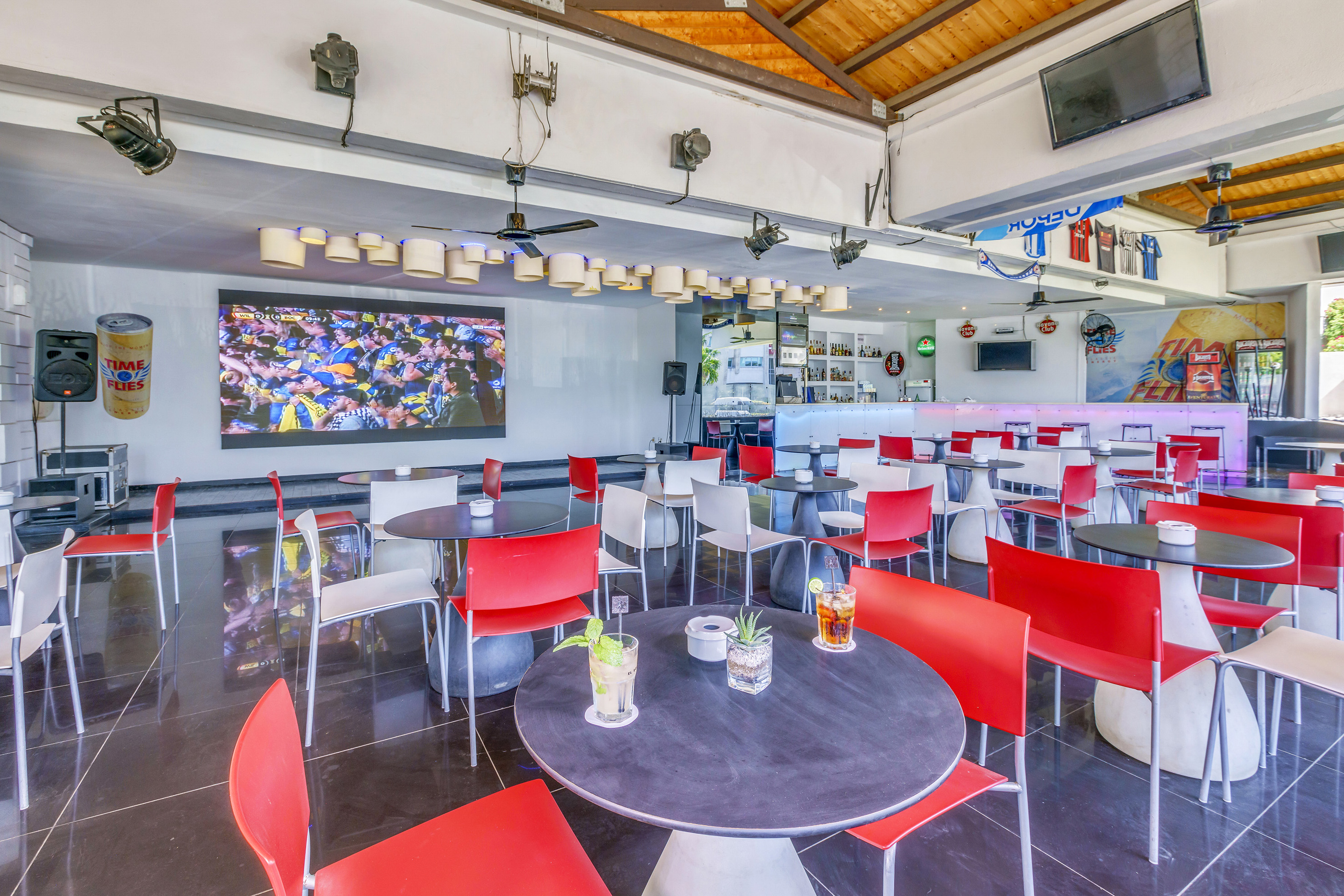 a room with tables and chairs