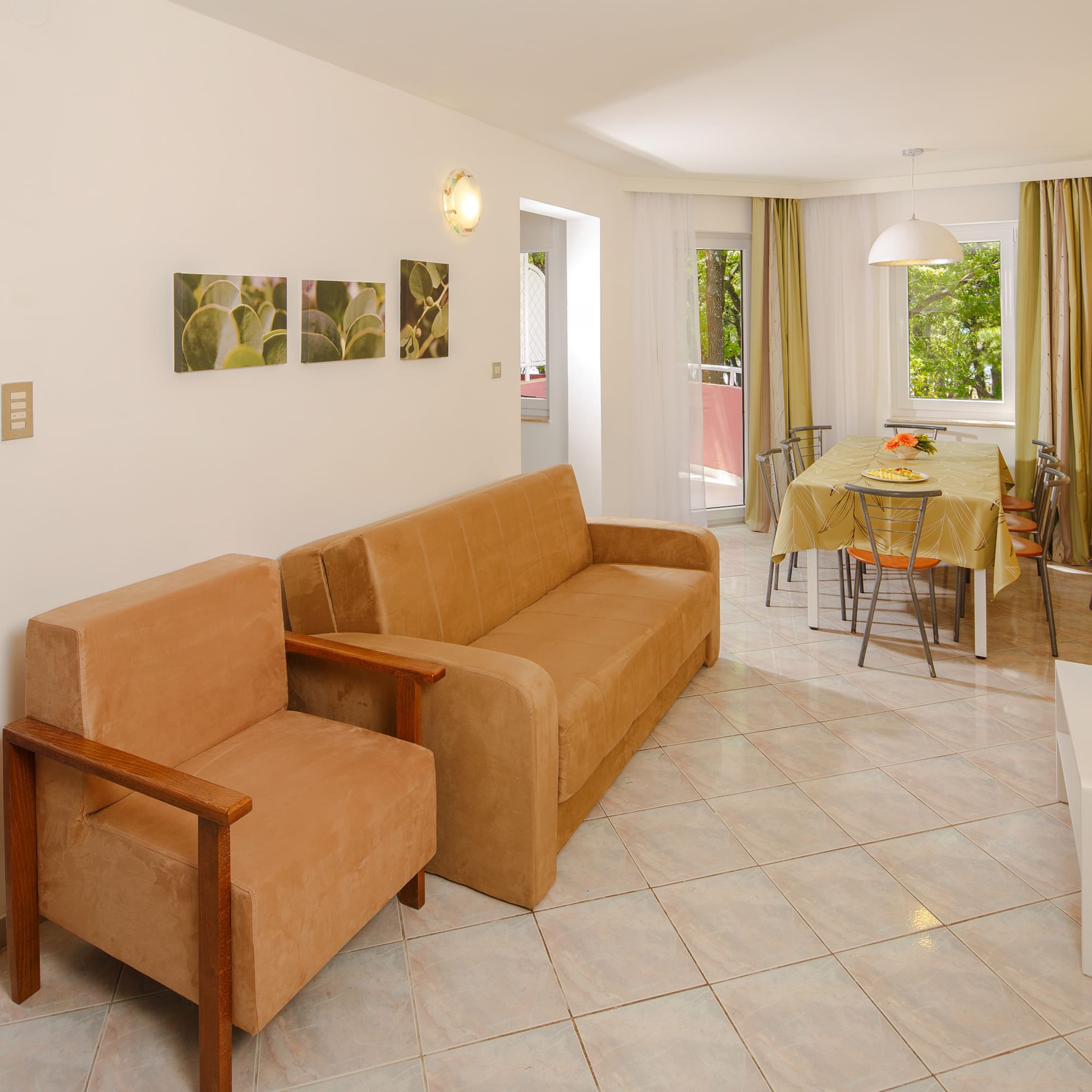 a living room with a couch and a table
