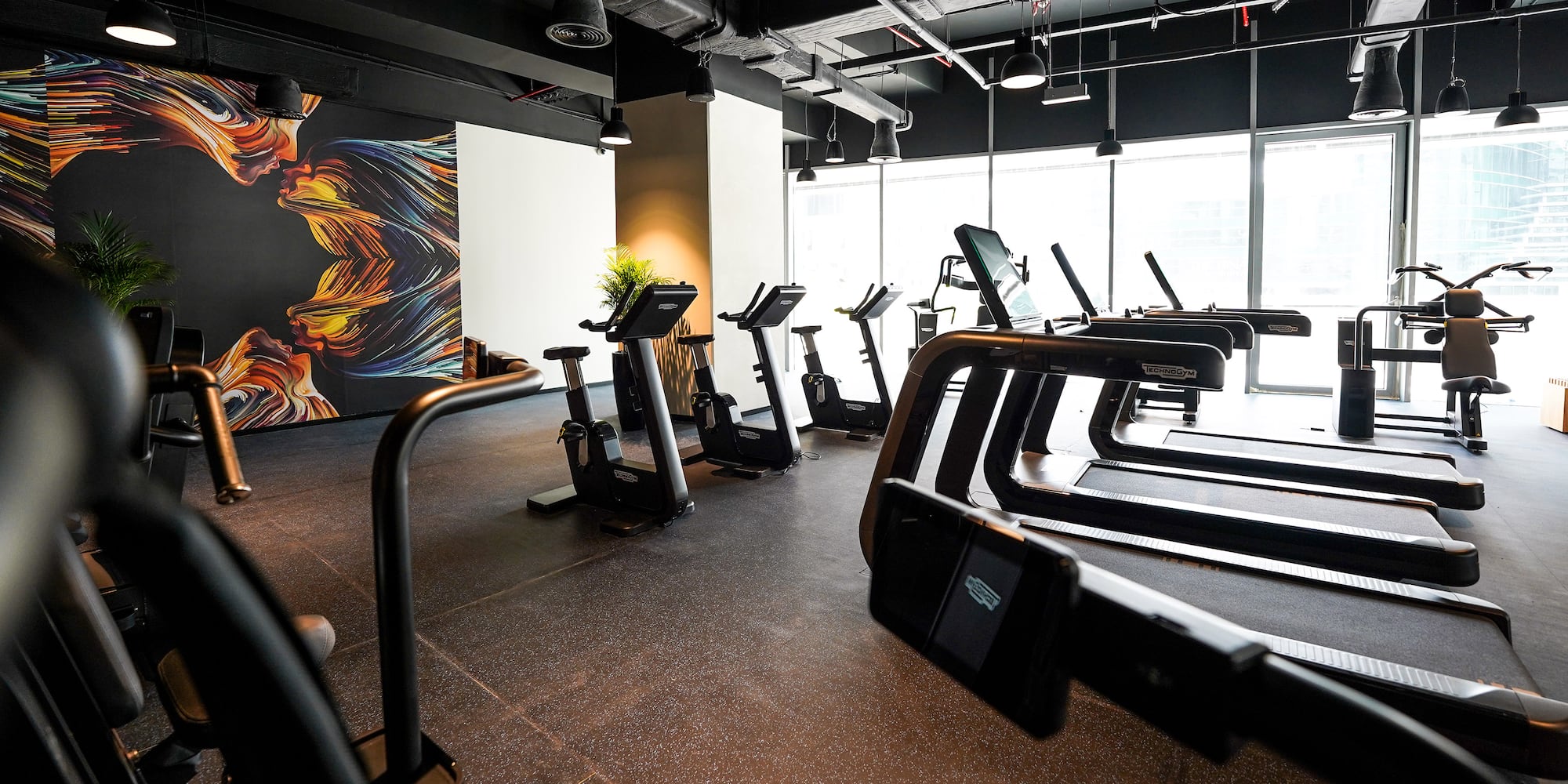 a gym with exercise equipment