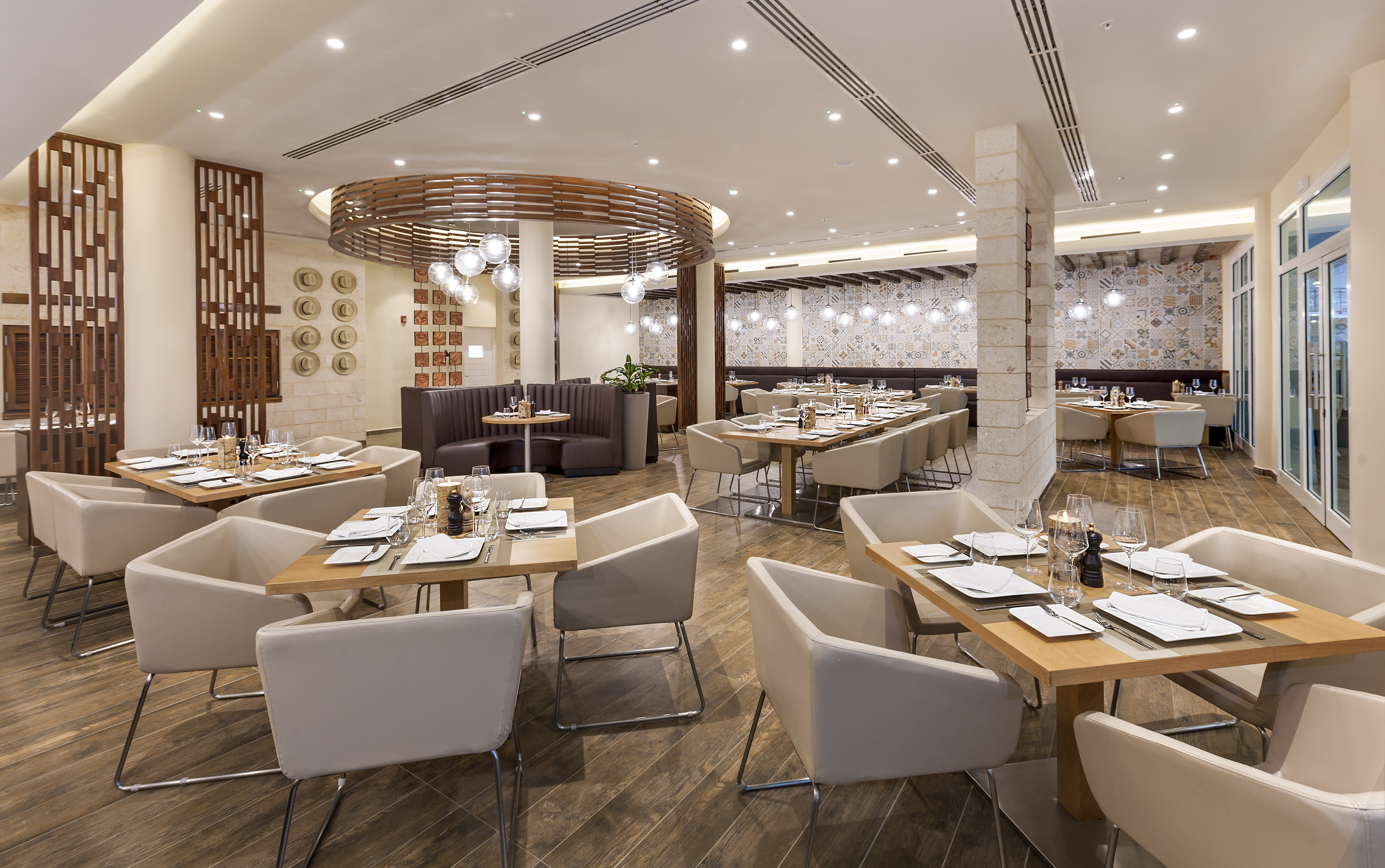 a restaurant with tables and chairs