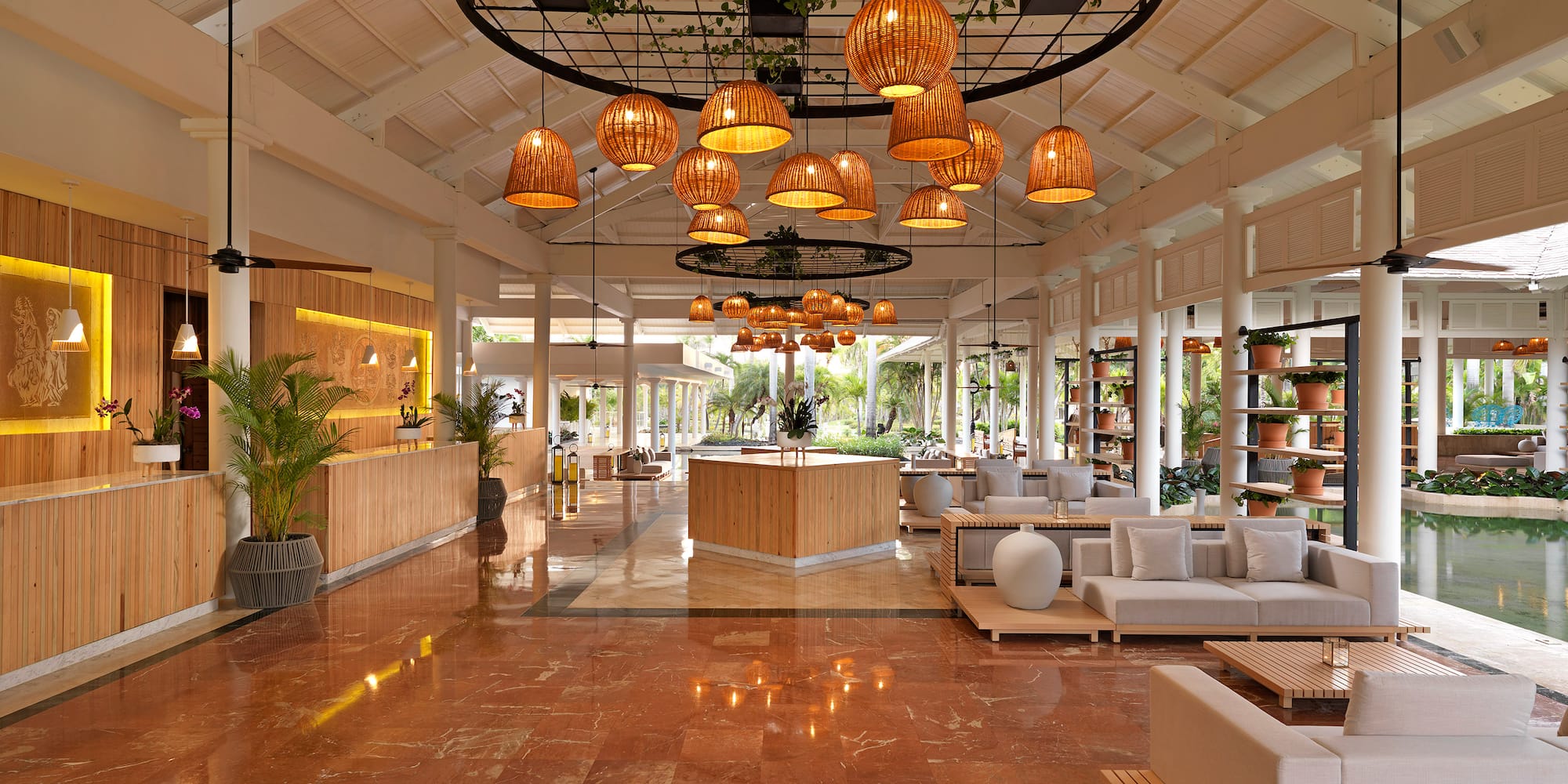 a room with a large ceiling and a large chandelier