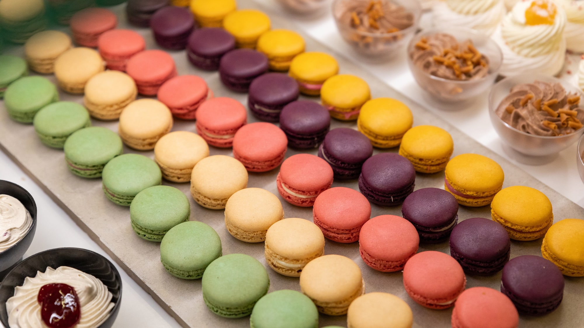 a row of colorful macaroons