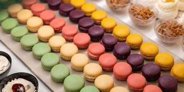 a row of colorful macaroons