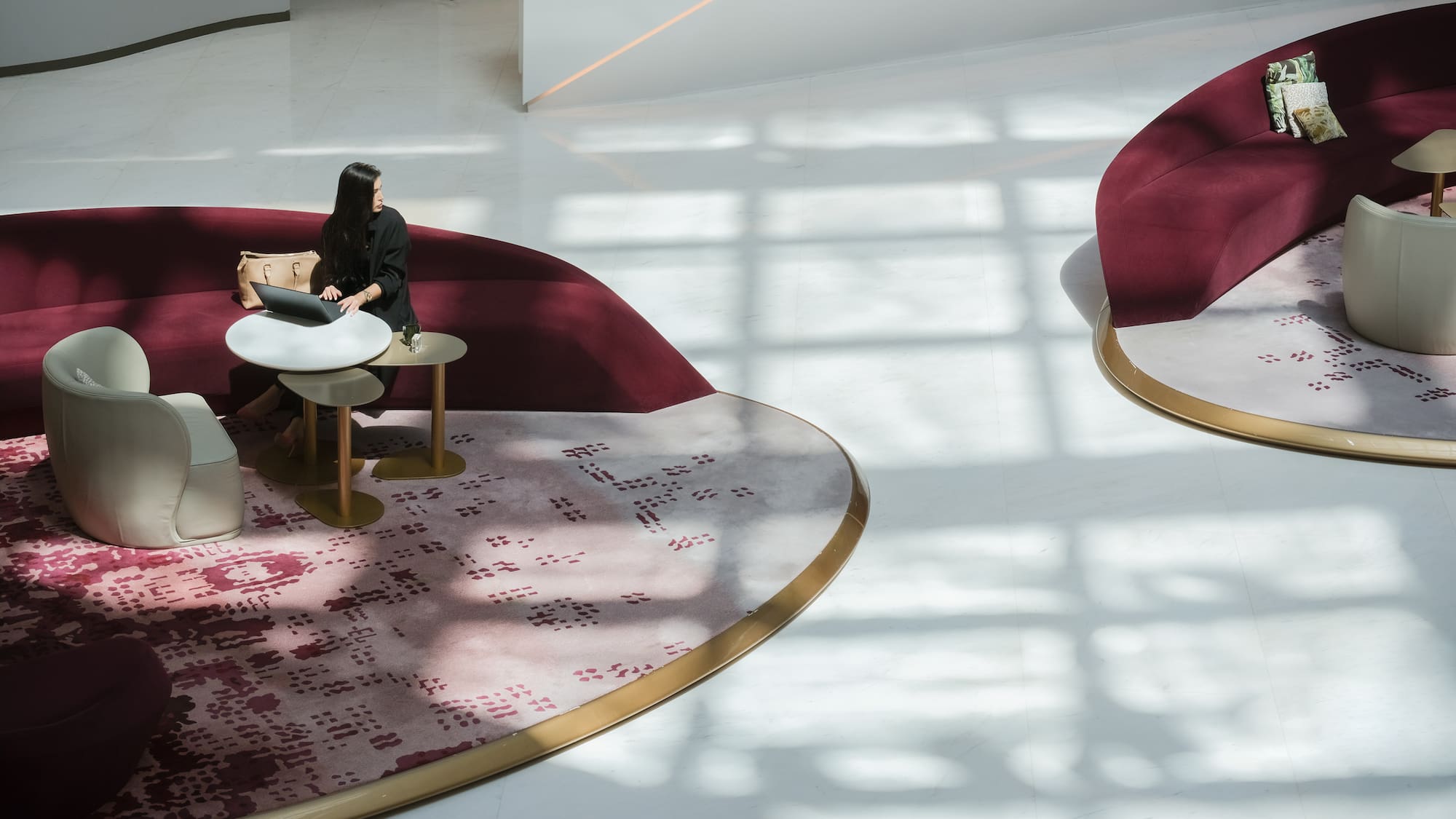 a woman sitting at a table