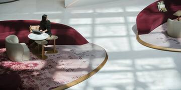 a woman sitting at a table