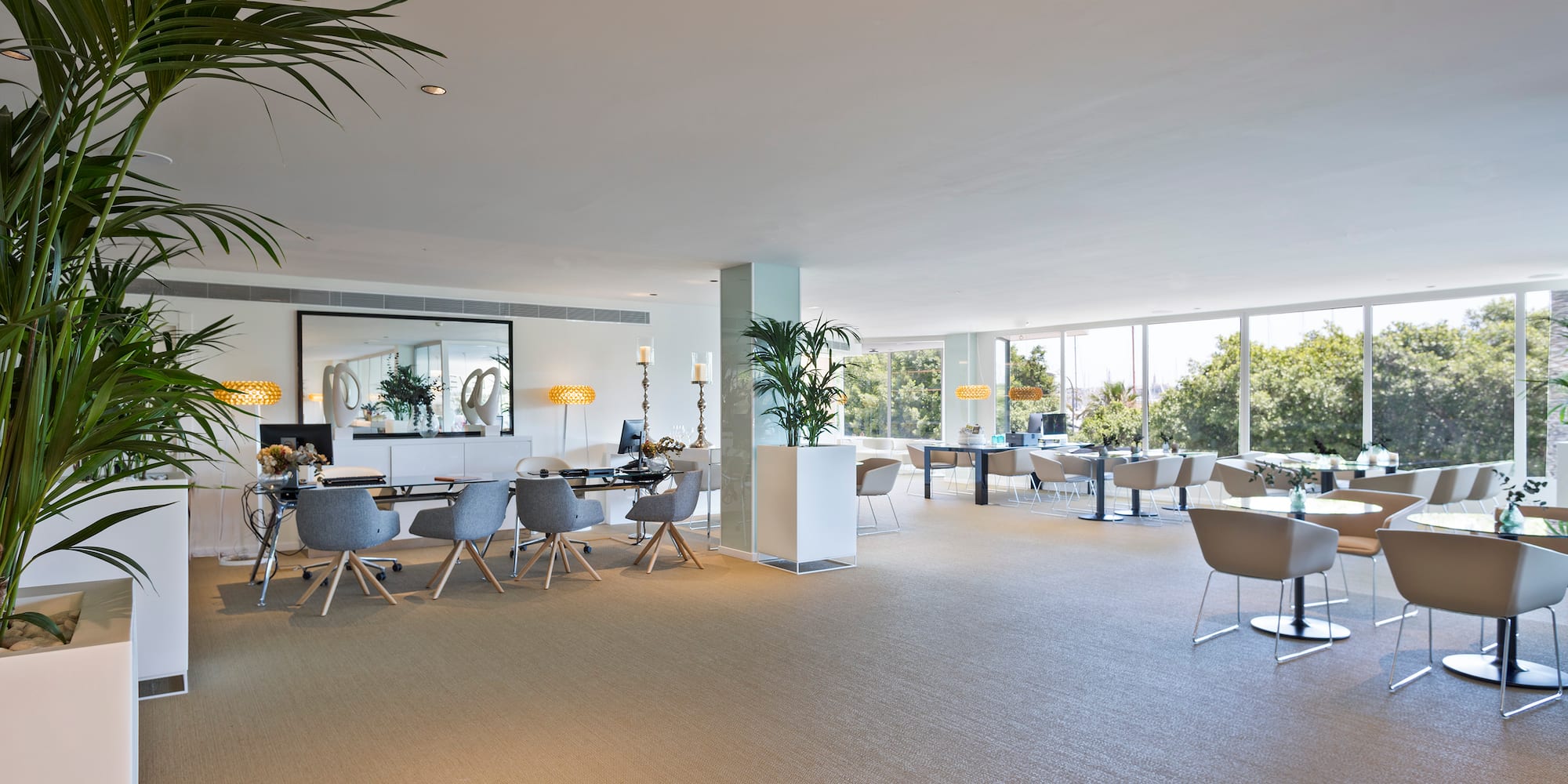 a room with tables and chairs