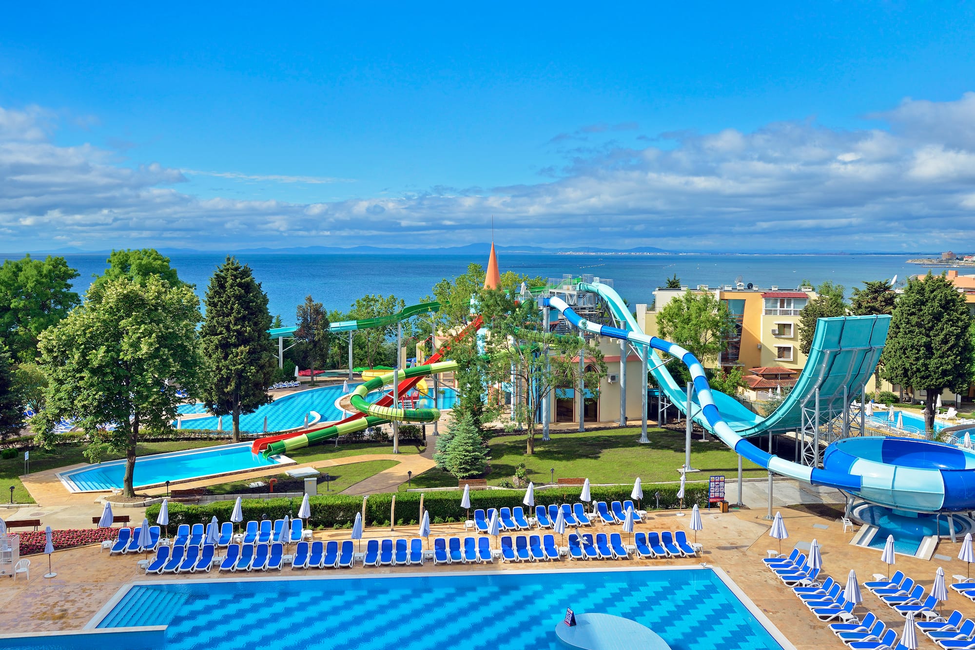 a water slide in a pool