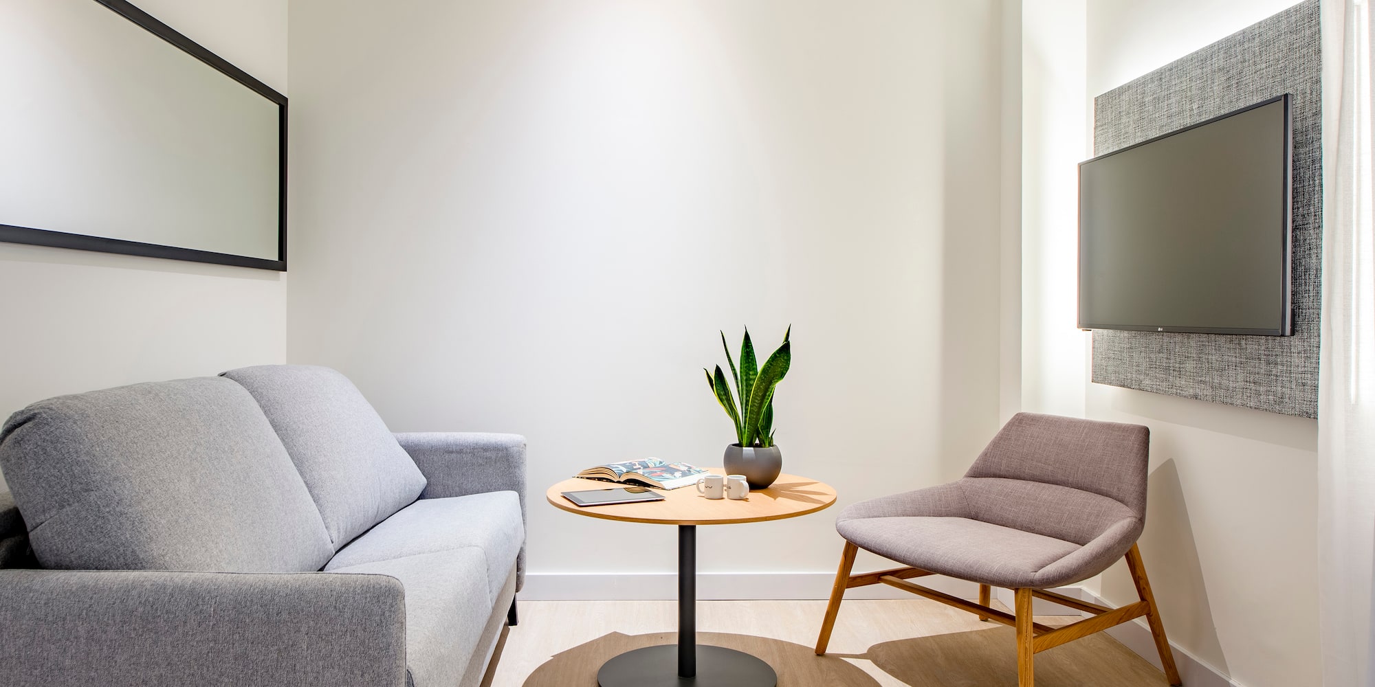 a room with a couch and a table