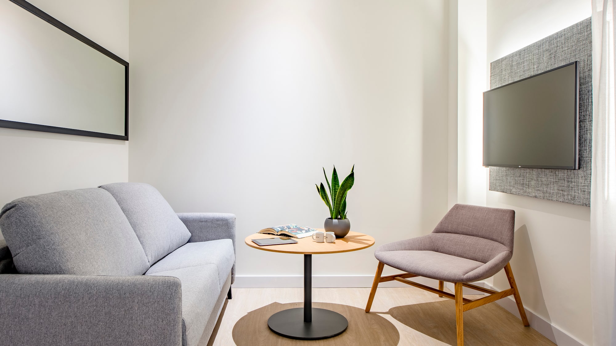 a room with a couch and a table