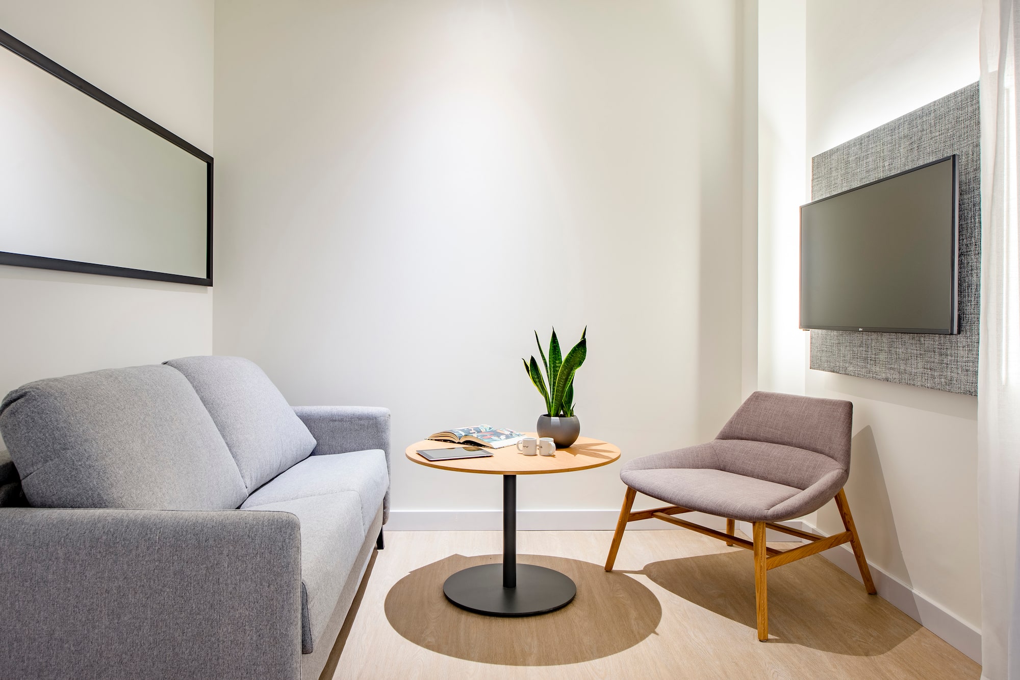 a room with a couch and a table